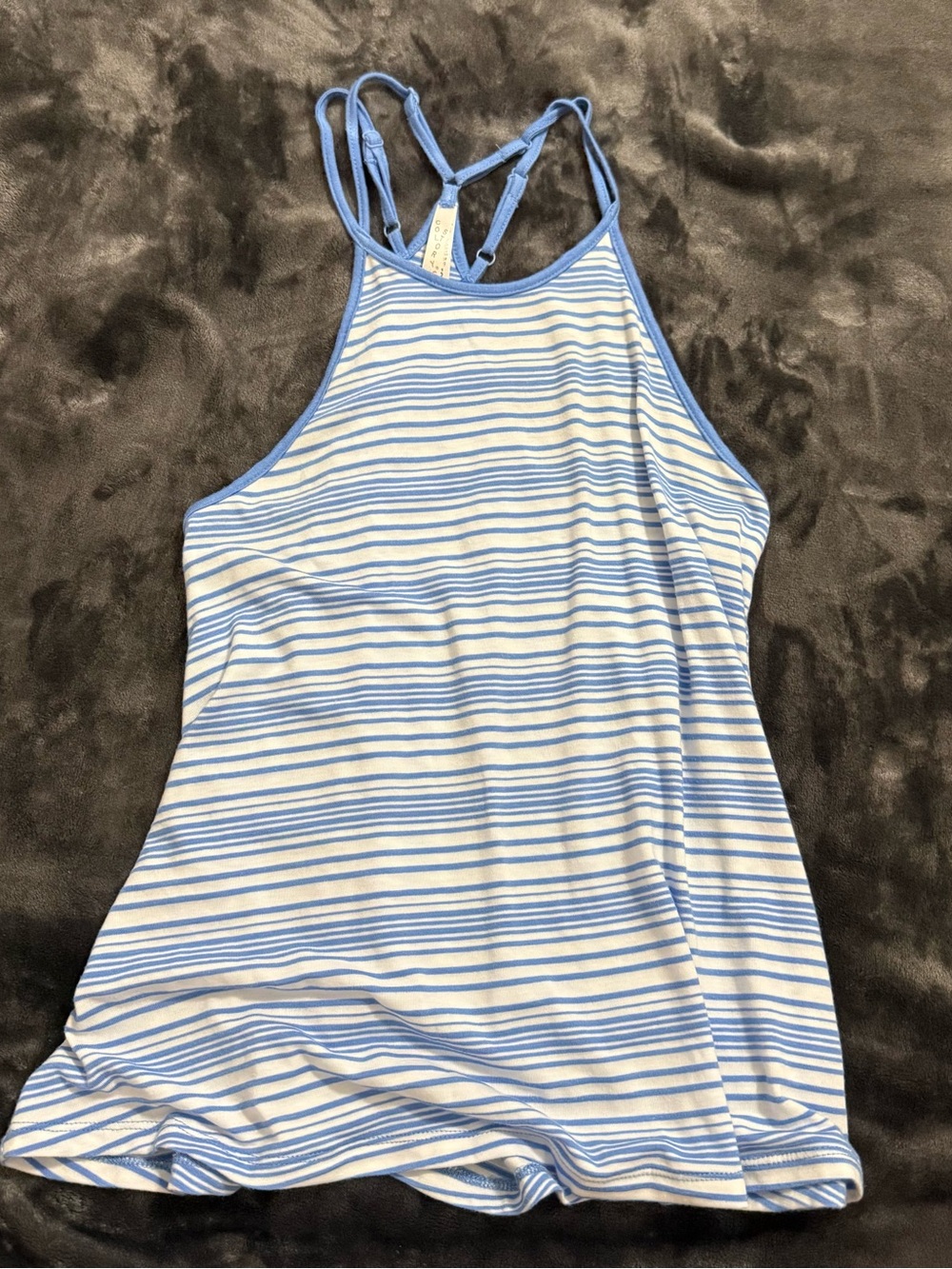 Women's Blue & White Striped High-Neck Tank Top